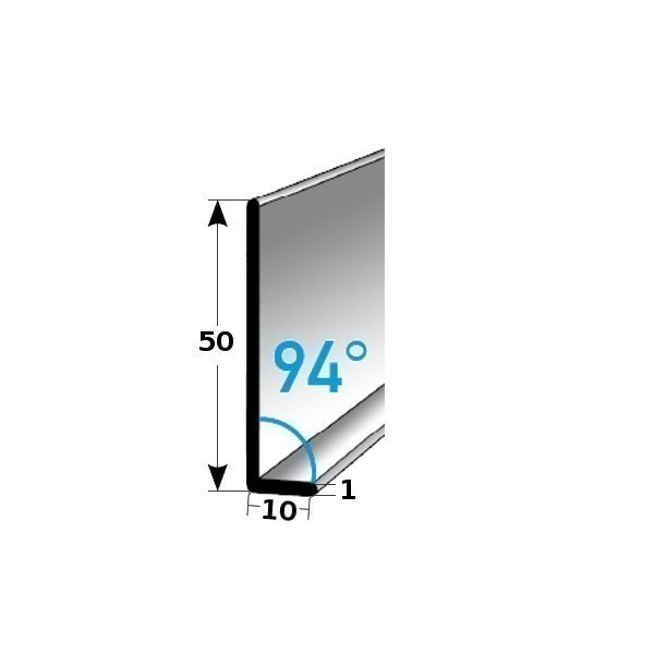 Fußleiste / Sockelleiste (TYP 5) aus Edelstahl, Höhe: 5 mm, mit verschiedenen Breiten, Materialstärken und Befestigungsarten, Winkel: 94°-gebohrt-1 mm-1 mm (Default)