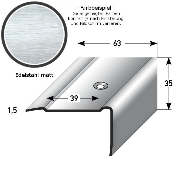 Auer Treppenkanten- & Winkelprofile Mirabella Breite 63 mm Höhe 25 - 45 mm Edelstahl