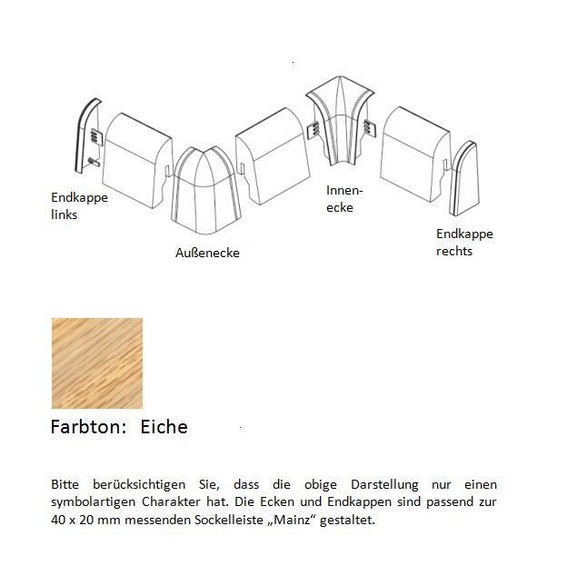 Endkappen und Ecken für MDF-Sockelleisten - Eiche