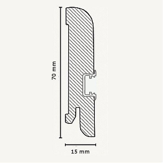 Querschnitt - Licht - Fußleisten / Licht - Sockelleisten "Erfurt" (Echtholzfurnier / 15.7.1L) - Eiche lackiert