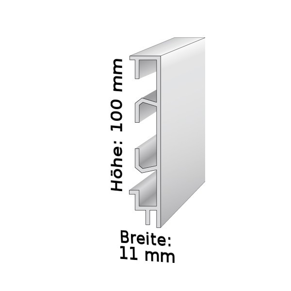 Sockelleiste mit Kabelkanälen, Höhe: 1 mm, Breite: 11 mm, Aluminium (silber eloxiert), Typ: 465 (Default)