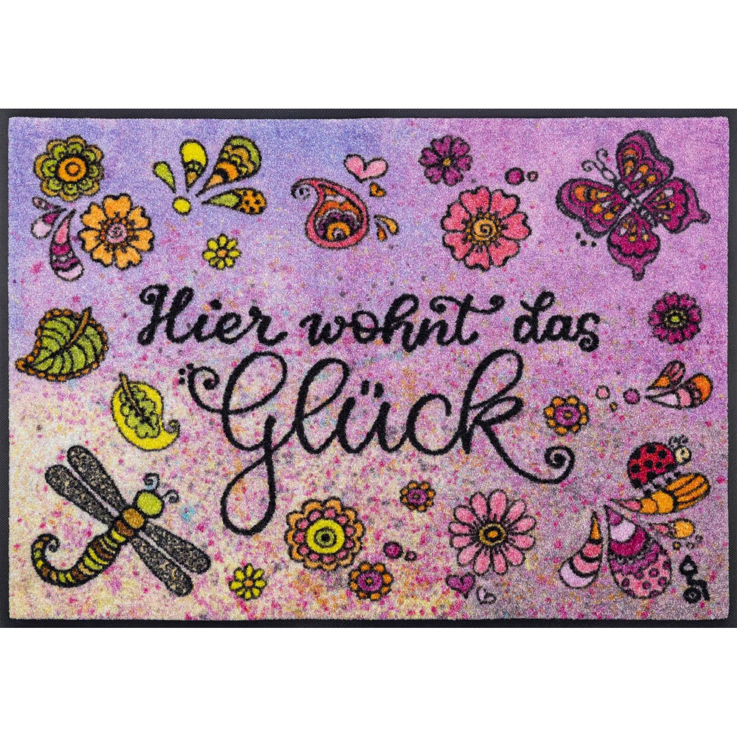 Fussmatte Hier wohnt das Glück Schmutzfangmatte waschbar versch. Größen wash+dry Design