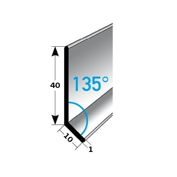 Fußleiste / Sockelleiste (TYP 4) aus Edelstahl, Höhe: 4 mm, mit verschiedenen Breiten, Materialstärken und Befestigungsarten, Winkel: 135°-gebohrt-1 mm-1 mm (Default)