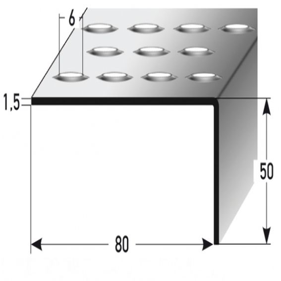 PROVISTON Treppenkante & Winkelprofil Menfi Rutschhemmend R12 DIN 51130 50 x 80 mm Edelstahl