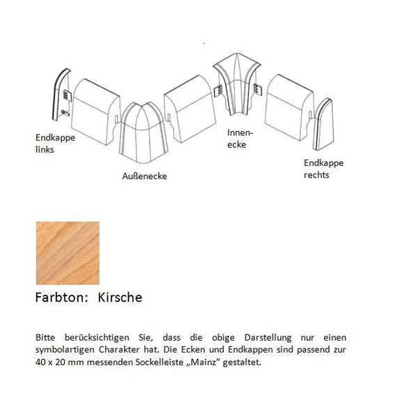 Endkappen und Ecken für MDF-Sockelleisten - Kirsche