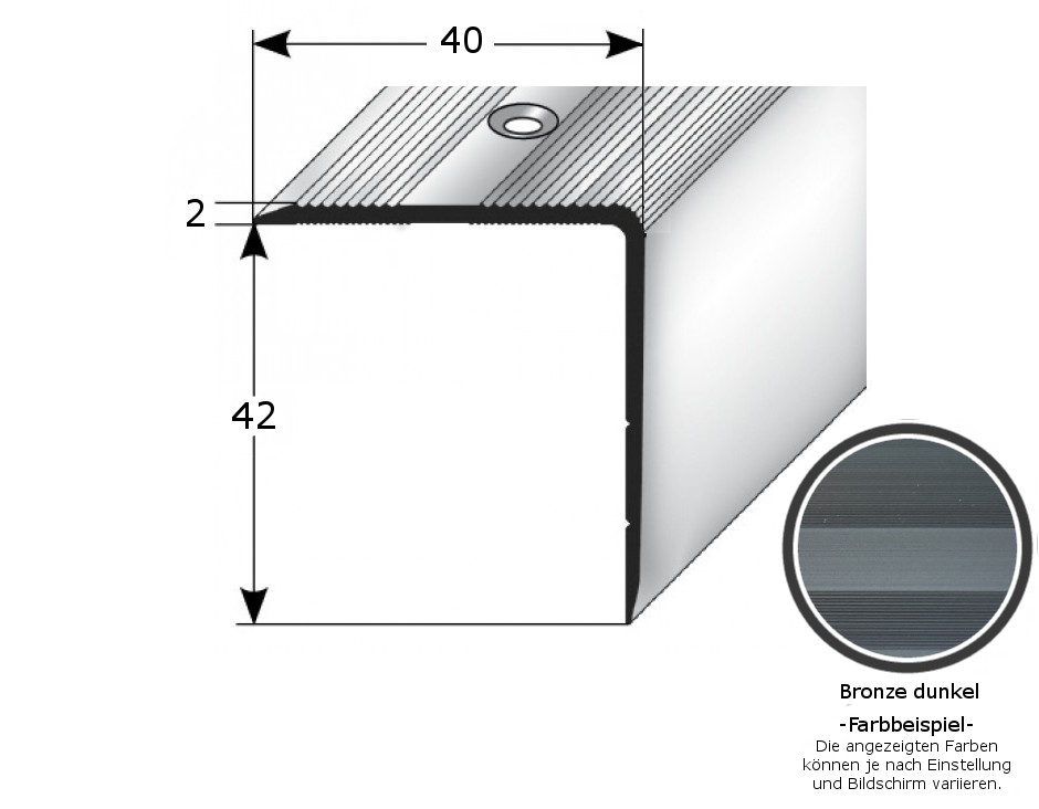 Treppenkante "Forli", Treppenkantenprofil / Winkelprofil (Größe 4 mm x 42 mm) aus Aluminium eloxiert, gebohrt, von Auer Metall-bronze dunkel-1 (Default)