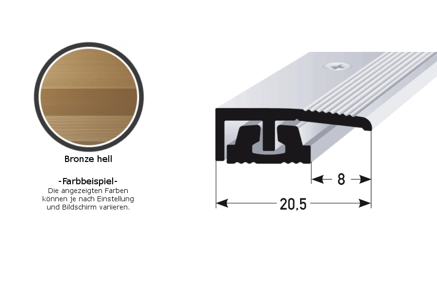 Abschlussprofil / Abschlussleiste für Vinyl / Laminat / Parkett "Harvest", für Höhe 4 - 7 mm, 2,5 mm breit, 2-teilig, Aluminium eloxiert, gebohrt-bronze hell-27 (Default)