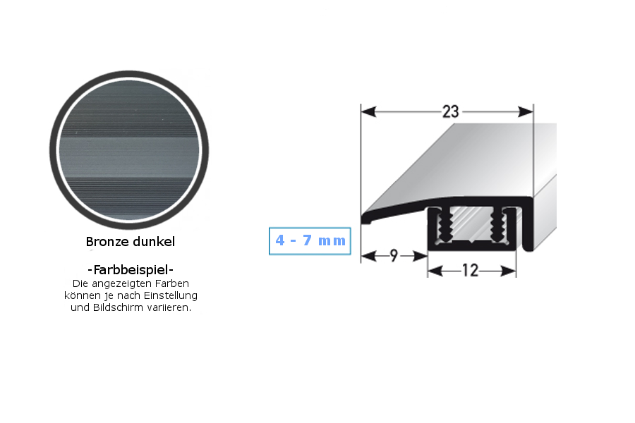 Abschlussprofil / Abschlussleiste für Laminat / Parket "Scranton", für Höhe 4 - 7 mm, 23 mm breit, 2-teilig, Aluminium eloxiert, gebohrt-bronze dunkel-1 (Default)