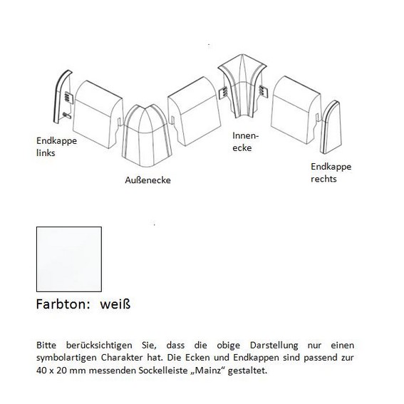 Endkappen und Ecken für MDF-Sockelleisten - weiß